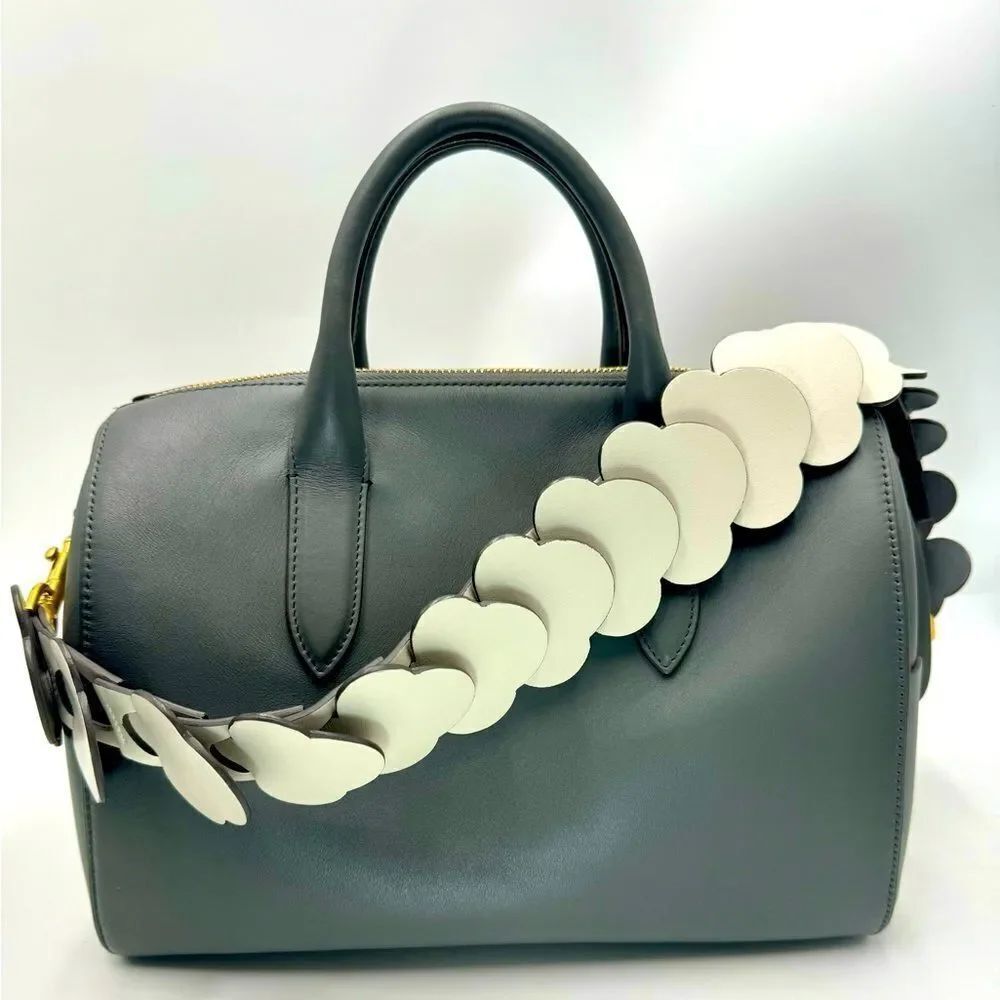 Anya Hindmarch Gray Vere Barrel Link Strap Bowler Speedy Boston Bag Pristine